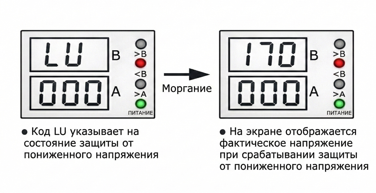 Ошибка LU пониженное напряжение на экране реле