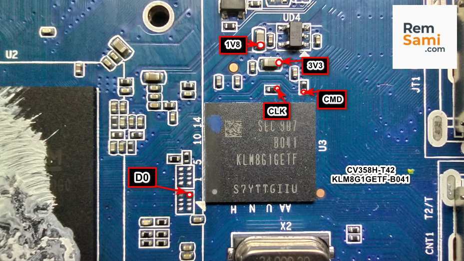 Точки подключения ISP CV358H-T42 телевизора Saturn TV LED40FHD500UST2