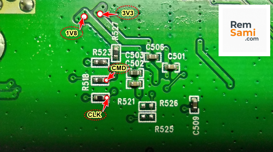Точки ISP подключения к eMMC KLM8G1GETF-B041 тв Kivi 40FR50BU часть 1